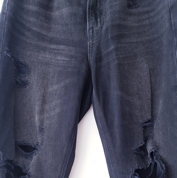 AMERICAN EAGLE Black Distressed + Torn Mom Denim Jeans - Picture 3 of 11